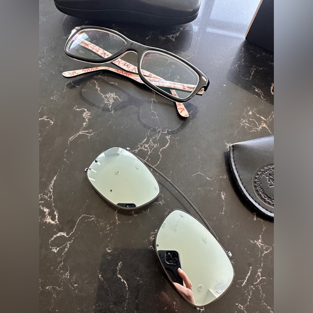 Ray Ban Glasses Black Frame (Men’s) w Clip-on Sunglasses + 2 Cases + Box!